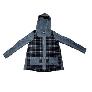 Anthropologie Moth Derry Plaid Cable Knit Sweater Full Zip Hooded Jacket Small S